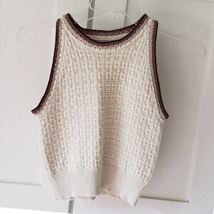Sincerely Jules Ivory Knit Sweater Tank XS Chocolate Trim Slip On Vest